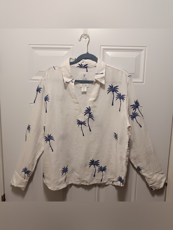 Calypso St. Barth Tops - Calypso St. Barthe| Linen Top Palm Trees Coastal Vacation Travel Sz L